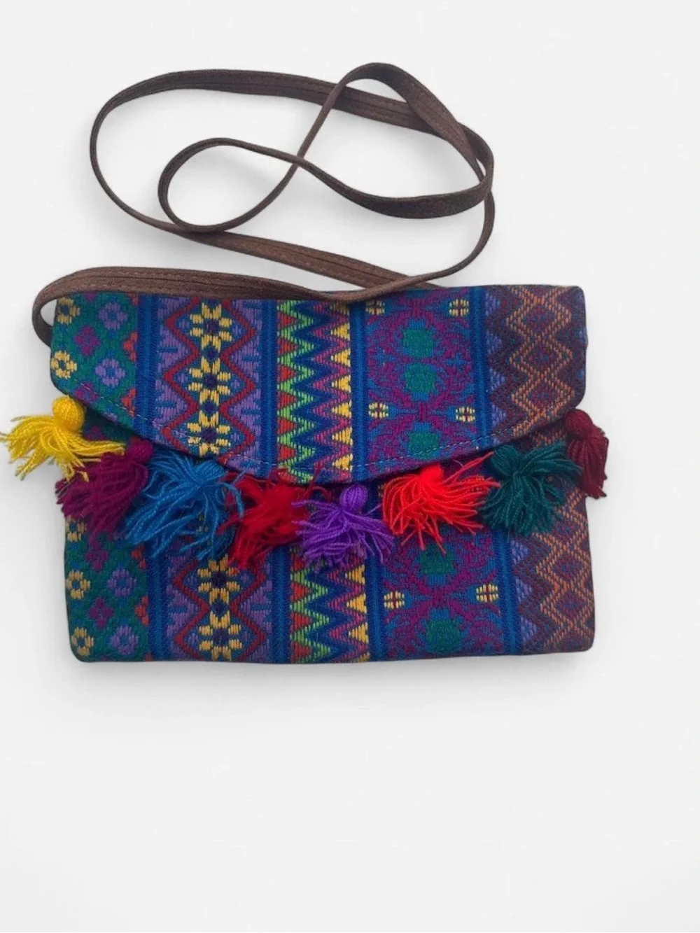 Handwoven Multicolor Tassel Crossbody Bag - Boho Chic